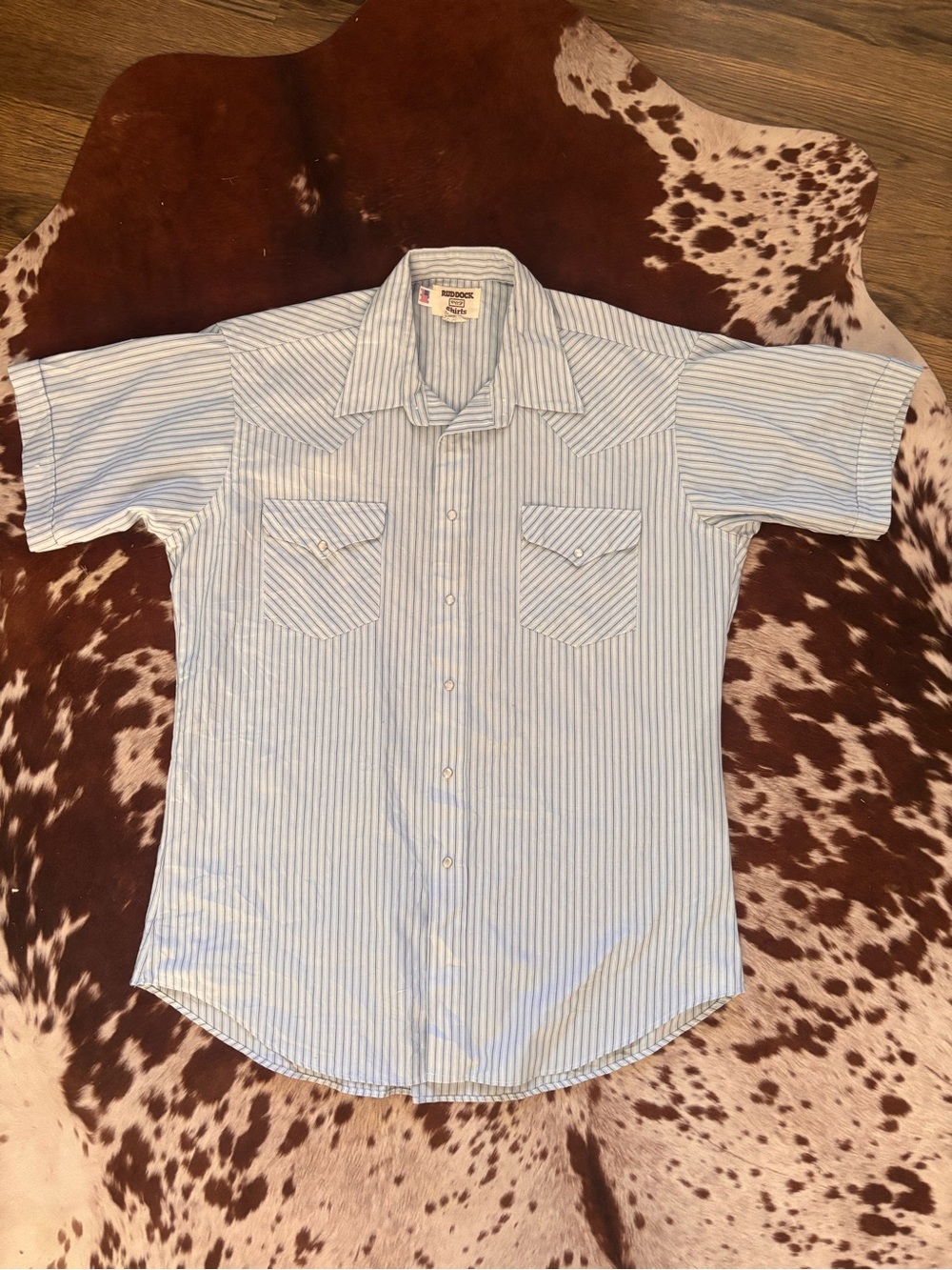 Ruddock Light Blue and White Striped Short-Sleeve Button-Down Shirt Pearl snap